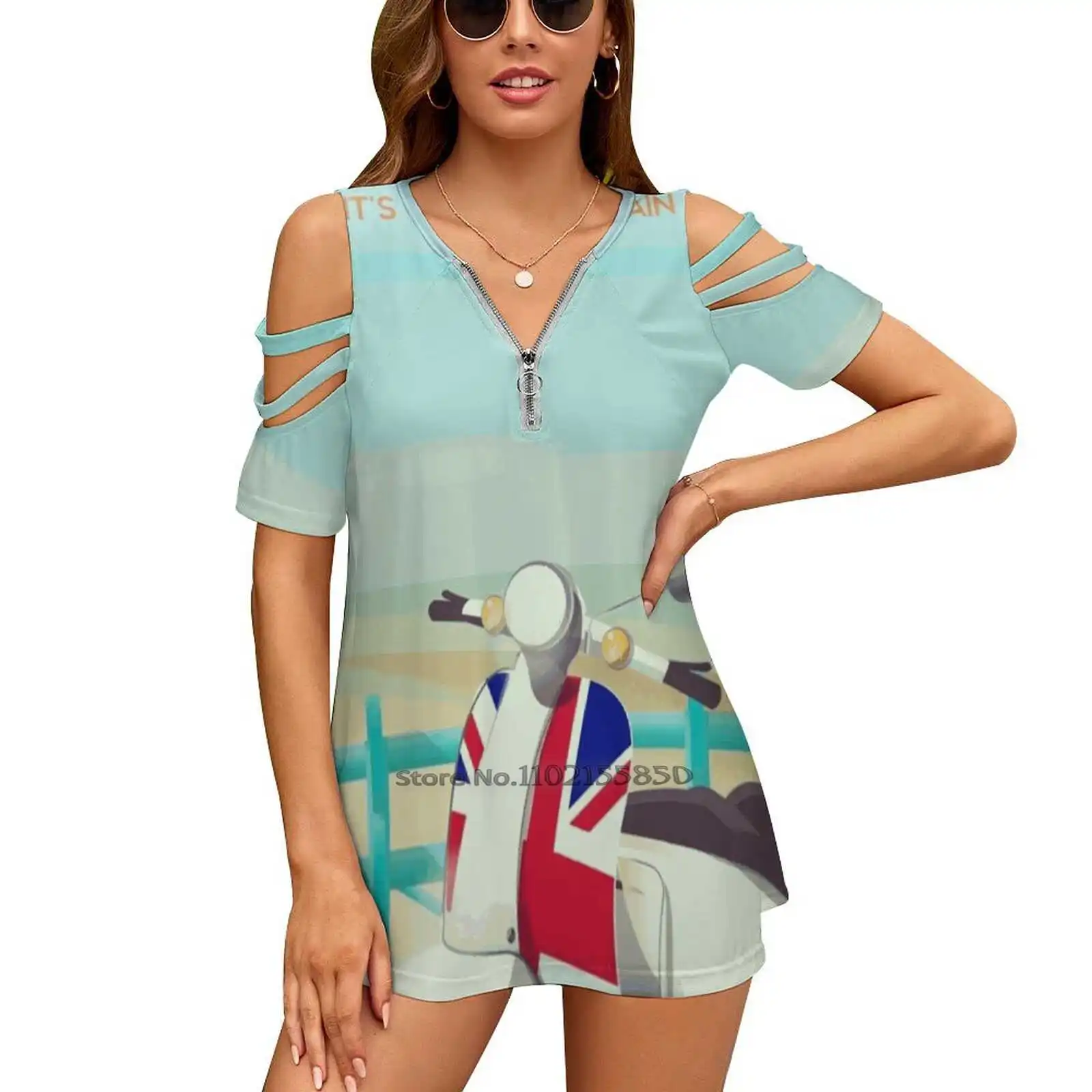 

Brighton Scooter Travel Poster Women Print T-Shirt Summer Casual Tops Streetwear T Shirt Boho Ladies Top Brighton Scooter