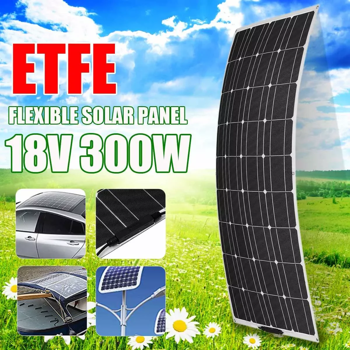 

ETFE Solar Panel 300W 18V Kit Complete Semi-Flexible Cell Solar Charger Energy DIY Connector for Smartphone Car Boat Camping
