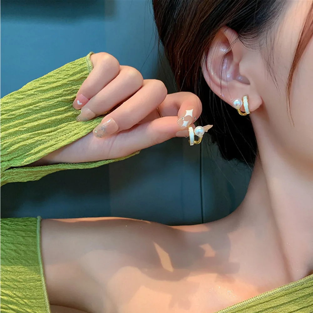 

Podollan Imitation Pearl Earring For Women Simple Celebrity Style Stud Earrings For Girl Party Fashion Jewelry Accessories