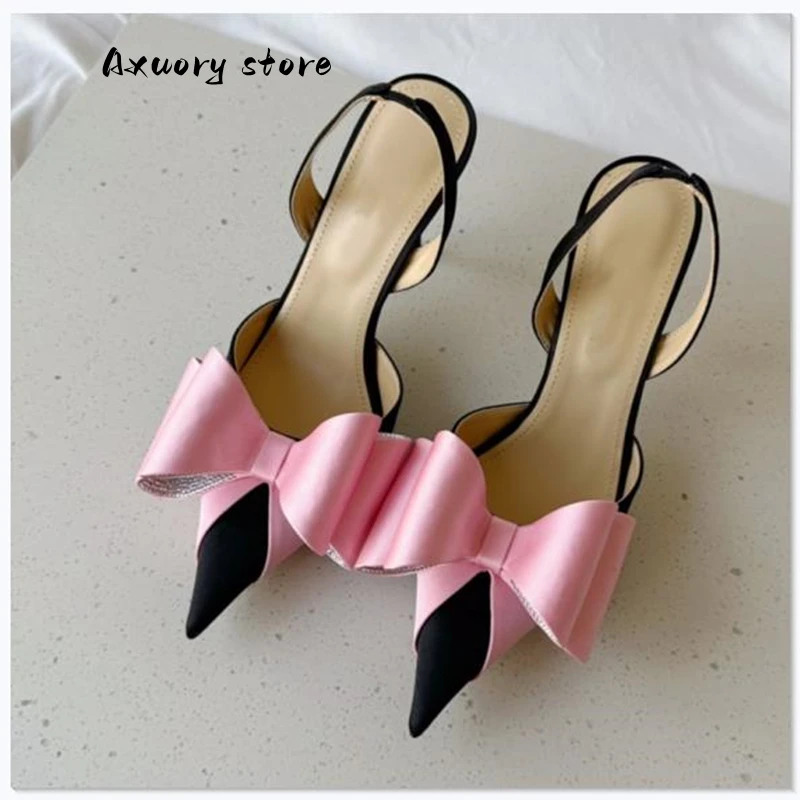 Women's High Heels 2023 New Crystal Flowers Slippers Women High Heel Mules Pointy Toe High Quality Summer Sandals Party