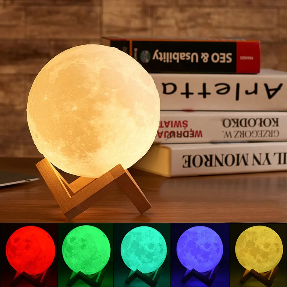 

3D Print Moon Lamp Rechargeable Night Lamp Change Touch Switch/Remote Bedroom Bookcase Nightlight Creative Gift Remote Dimmable