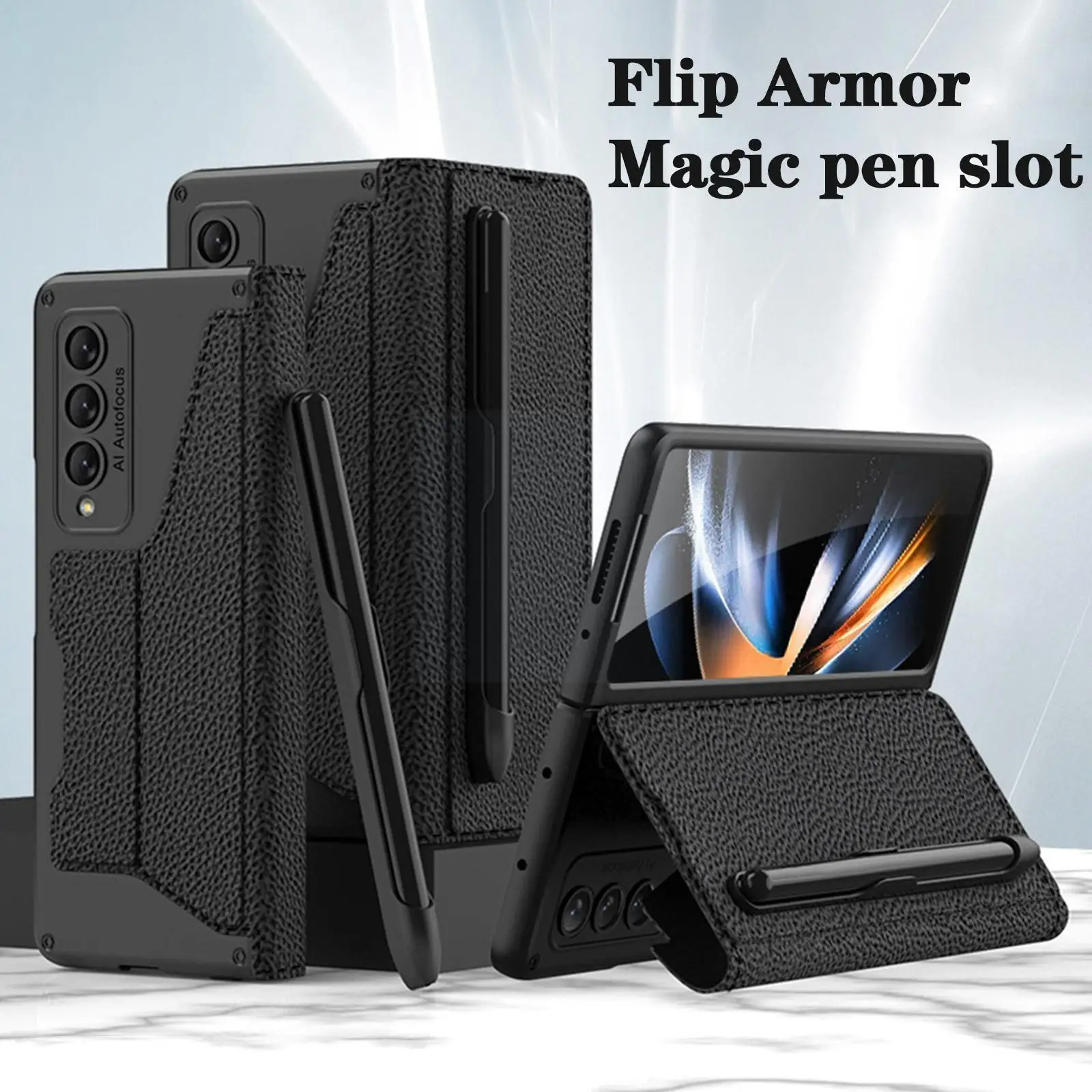 

Flip Leather Folding S Pen Holder For Z Fold 4 Cover Card Slot Hard Pc Flip Stand Wallet ( No S Pe Z2u2