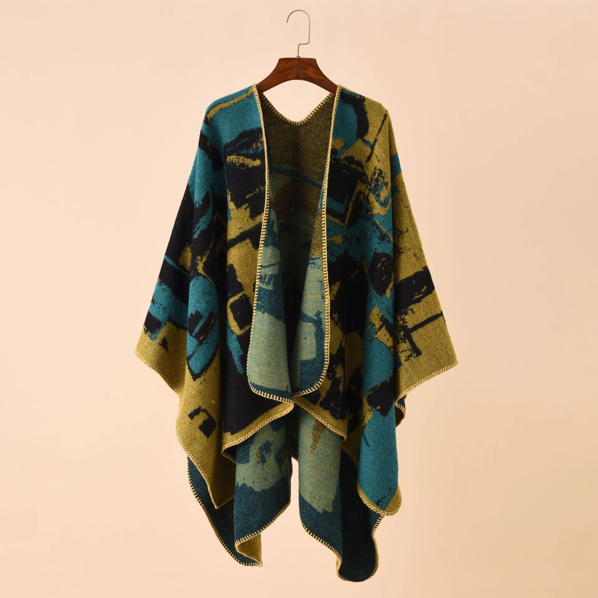 Осень-зима 2022 асимметричная кашемировая шаль с геометрическим узором в клетку