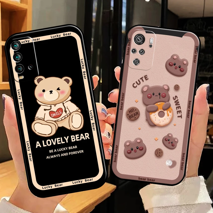

Cartoon Cute Bear Phone Case For Xiaomi Redmi Note 10 10S 10T 9 9S 9T 5G 8 8T Pro Case For Redmi 10 9 9T 9A 9C 8 8A Funda Back