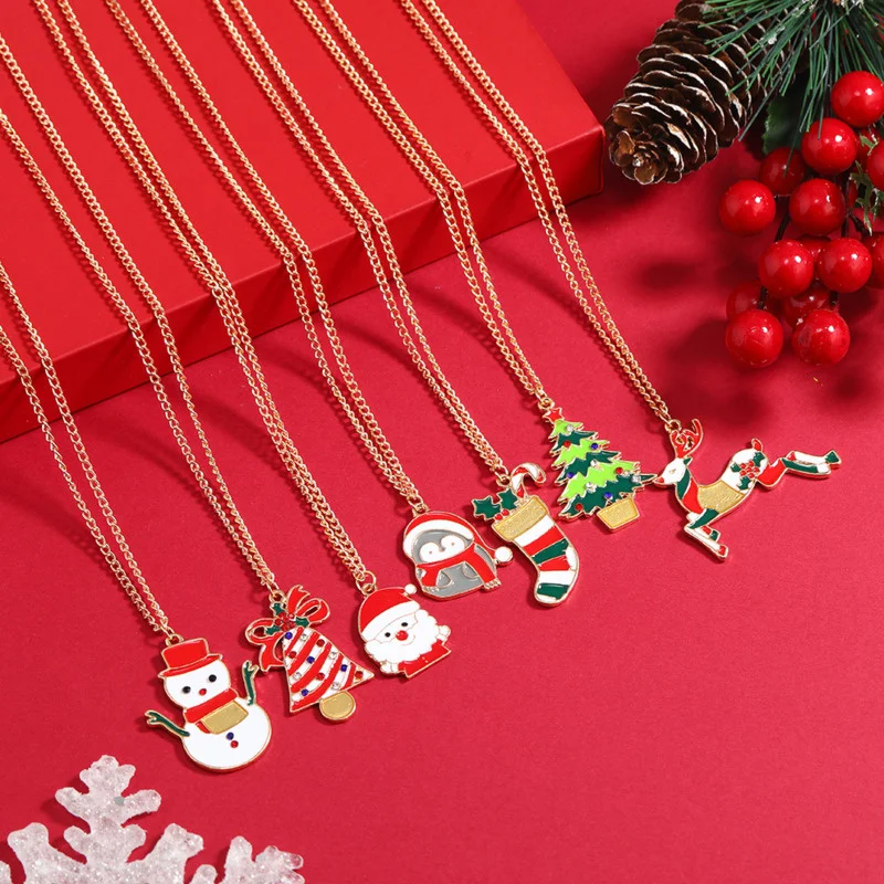 

Fashion Xmas Boots Elk Snowman Santa Claus Tree Pendants Christmas Necklaces For Women Girls Clavicle Collier Party Gift