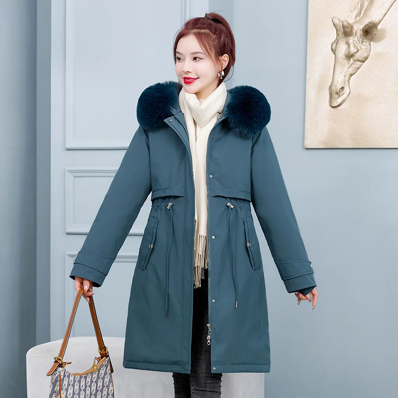 2022 New Women's Warm Removable inner Long Parka Winter Jacket Clothing Fur Collar Hooded Outwear