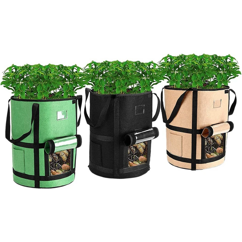 3 PCS 10 Gallon Grow Bags With Window To Harvest Tomato Vegetables Grow Bags With Flap And Handles