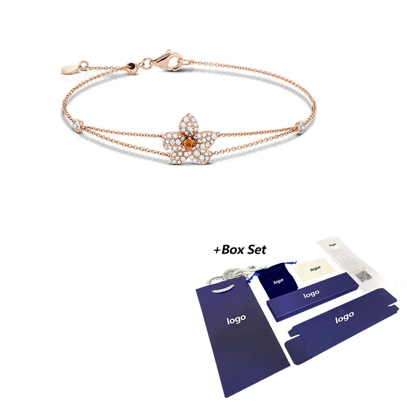 

Fashion Swa New Orange Lily Rose Gold Bracelet Flower Shaped Three-dimensional Petal Exquisite Crystal Ladies High Jewelry Gift