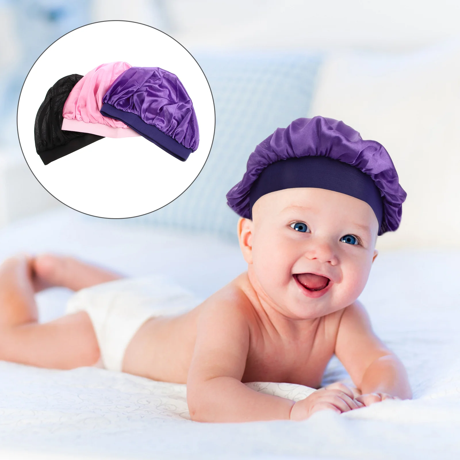 

3Pcs Cap Night Cover Elastic Sleeping Hats Bonnet Cap for Long Hair, Curly Hair, Braids, Dreadlocks ( Purple, Black, )