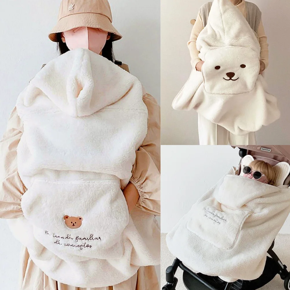 Coral Fleece Newborn Blanket for Baby Stroller Sling Cover Bear Bunny Fall Winter Newborn Swaddle Wrap Infant Sleeping Quilt