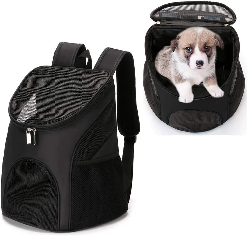 Pet Backpack Dog Cat Mesh Breathable Backbag Outdoor Double Shoulder Bag Pet Carrier Portable Front and Back Rucksack Puppy Cage