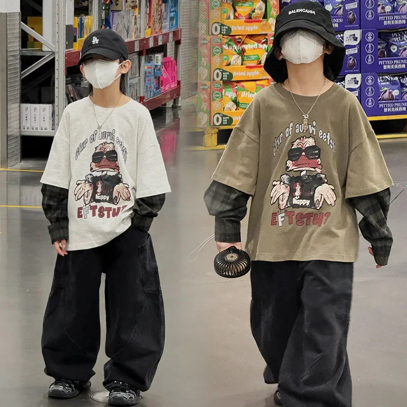 Детская одежда Baoduo футболка с длинным рукавом для мальчиков весна-осень 2024 новые