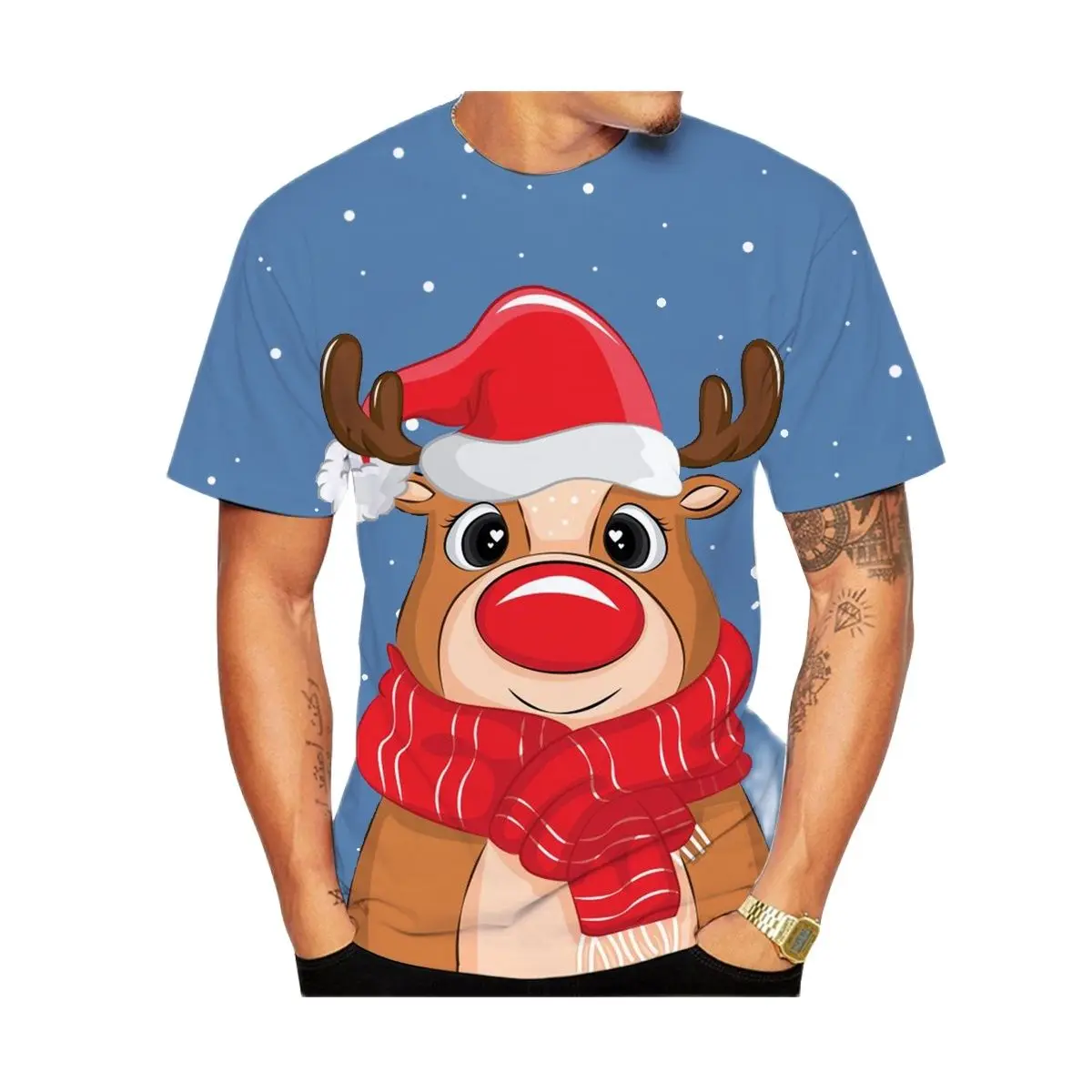 

2022 Рождественская футболка для мужчин, футболка унисекс с 3d принтом лося, забавная Новинка, топ с коротким рукавом и Санта-Клаусом, футболка большого размера Вечерние