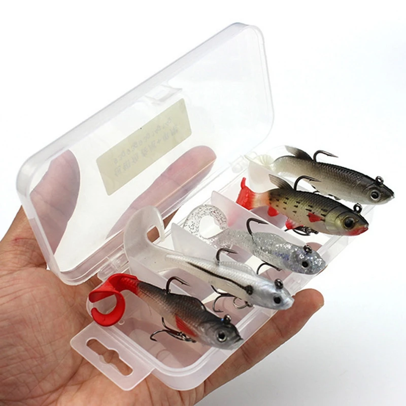 

C 5Pcs/set Soft Fishing Lure Kit High Quality Bait Set 9.3G/14G Artificial Silicone Bass Bait With Treble Hook Box Fishing