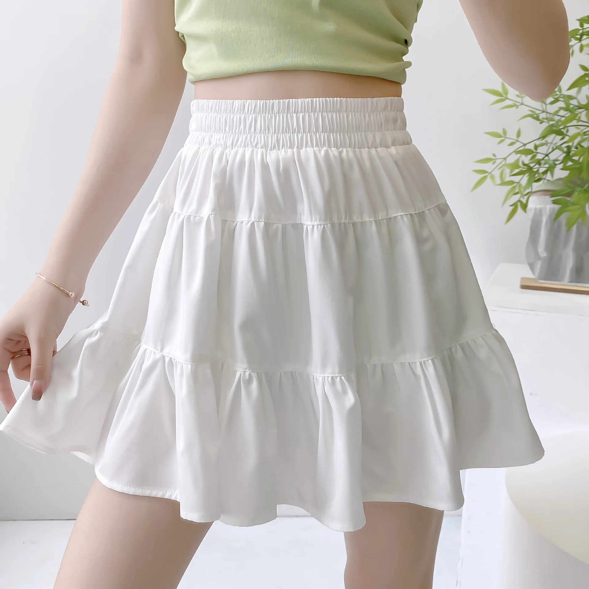 

Summer Korean Fashion Chiffon Skirts Womens High Fashion Office Lady Pleated Skirt White A Line Mini Skirt Faldas Largas Mujer