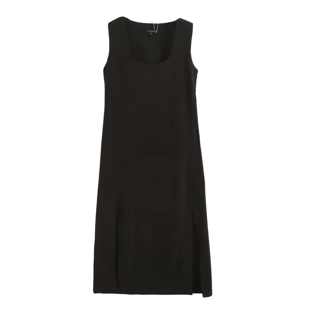 

Women's 2023 Chic Fashion Slim Fit Side Slit Long Dress Retro Backless Sleeveless Square Collar Women's Dress Mujer