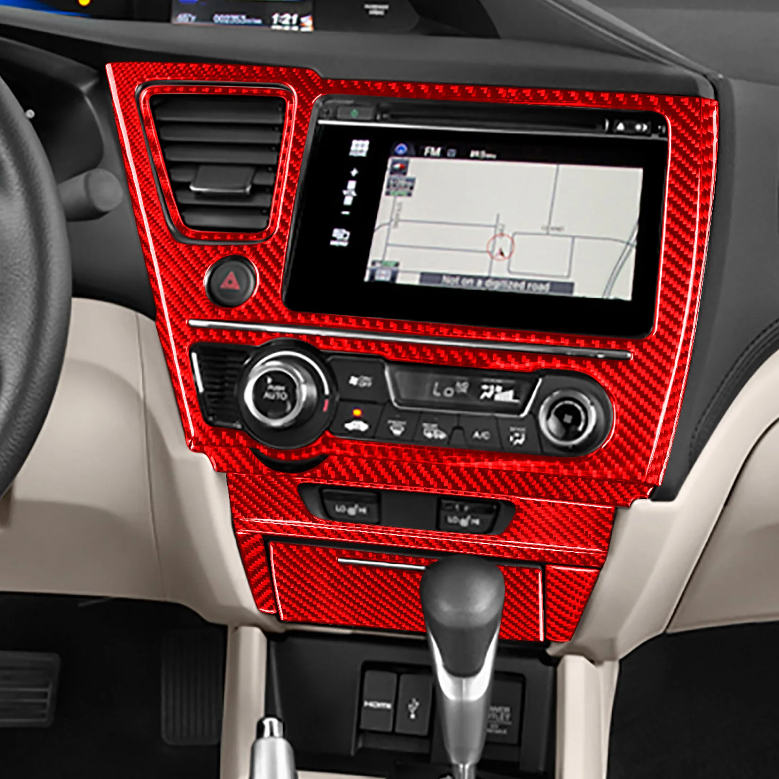 Красная центральная консоль из углеродного волокна для Honda Civic 9 2012-2015
