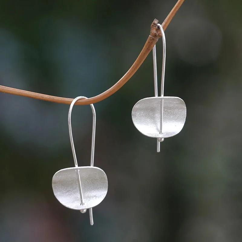 

Fashion Simple Wiredrawing Concave Disc Handmade Hook Earrings Minimalist Metal Silver Color Drop Earrings for Women