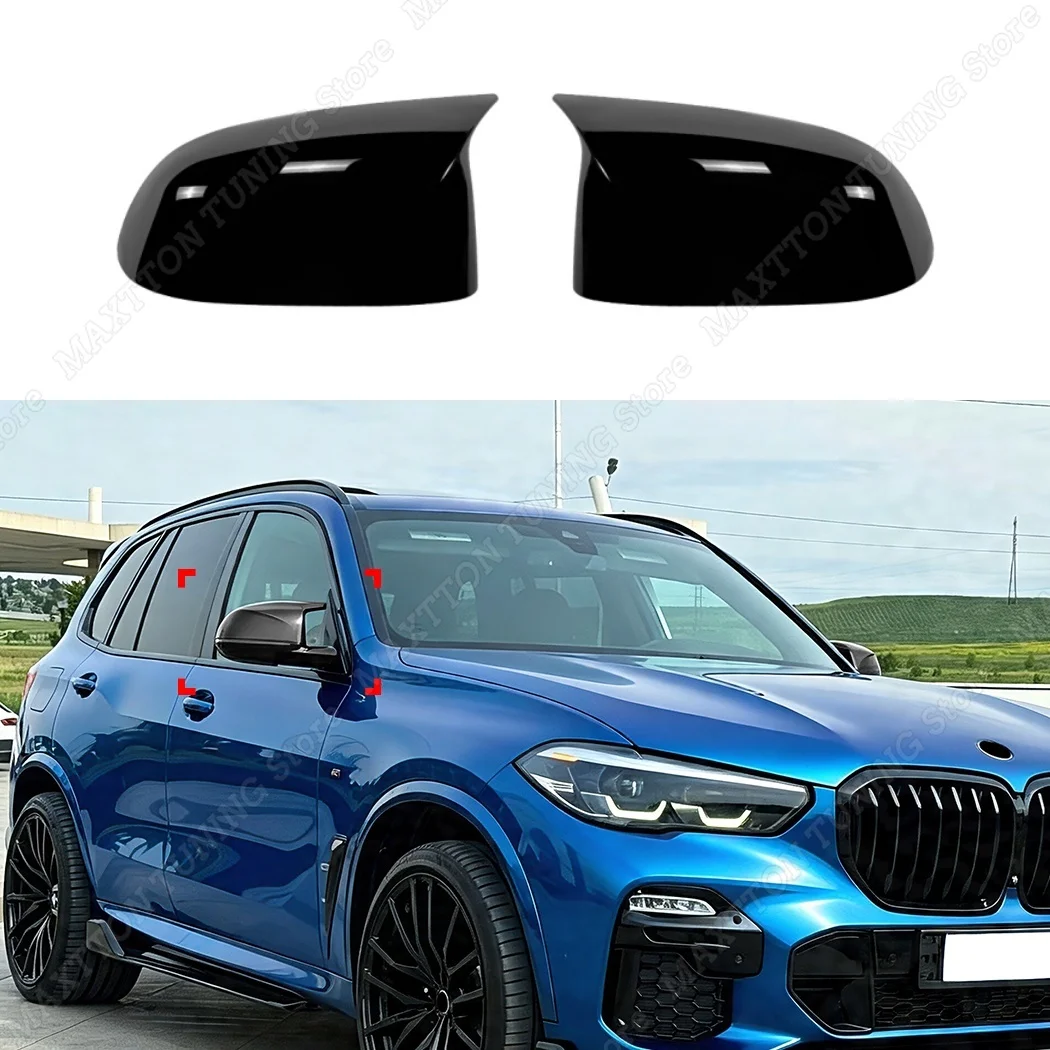 Фото Глянцевые черные накладки на боковые зеркала заднего вида для BMW X3 X4 G01 G02 X5 X6 G05 G06 X7 G07 2018-2026, модифицированные, стилизованная отделка №1