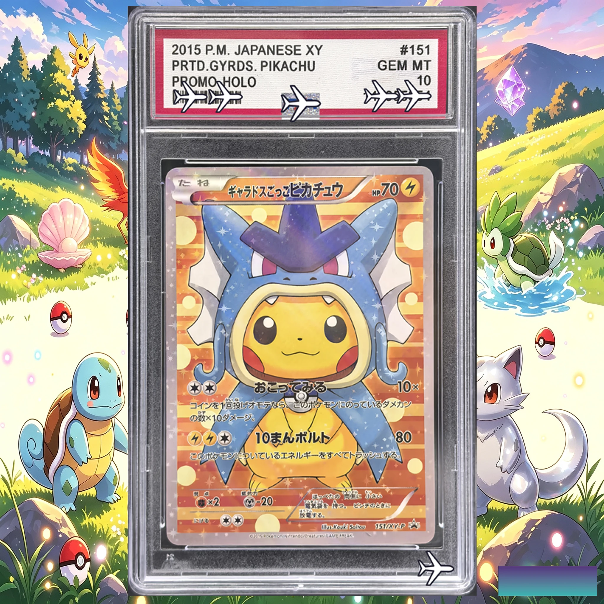 Фото Коллекционная карта JPN 2015 Pretend Gyarados Pikachu 151/XY-P Full Art Holo Custom - Реплика промо-бокса Pokemon XY-P, подарок №2