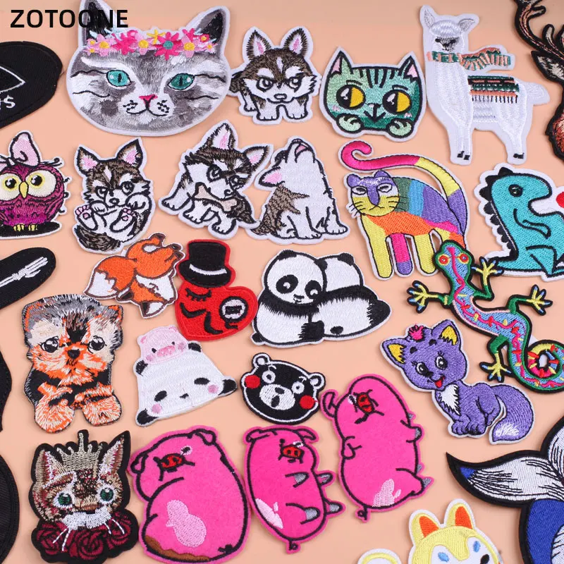 

ZOTOONE Cartoon Cute Animal Patches Iron-on Embroidery Cat Owl Wolf Bear Pig Panda Patch Badge for Children's Clothing Applique