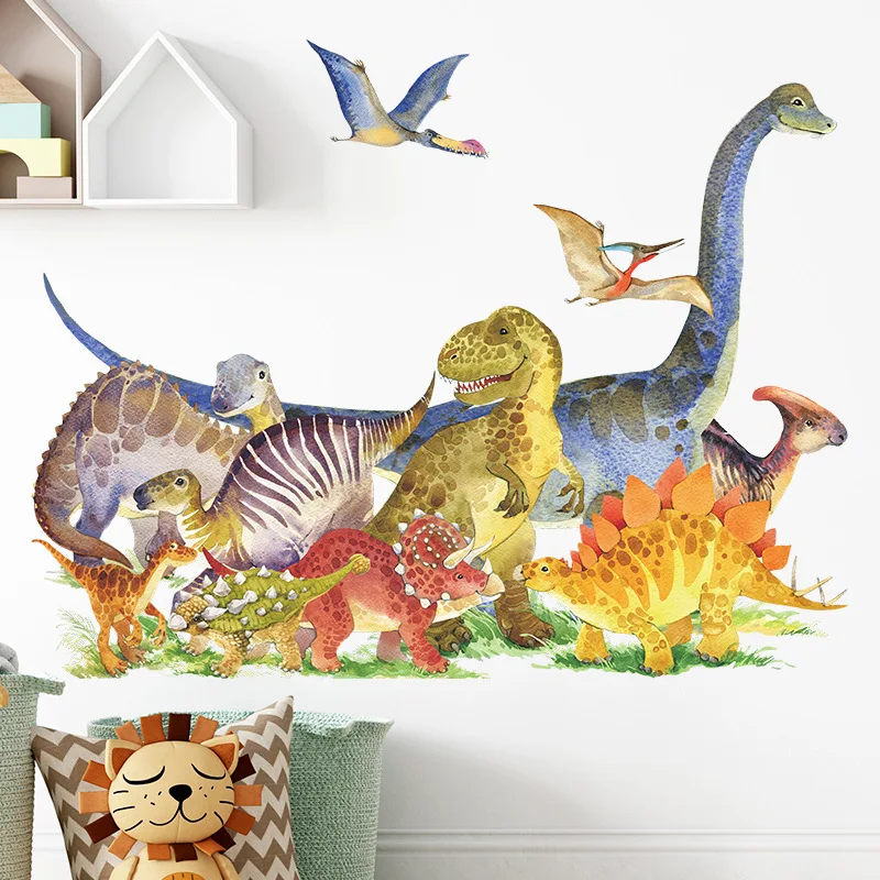 

Cartoon Dinosaur Group Wall Stickers Children Bedroom Kindergarten Background Decoration Kids Favor Gifts Home Decor