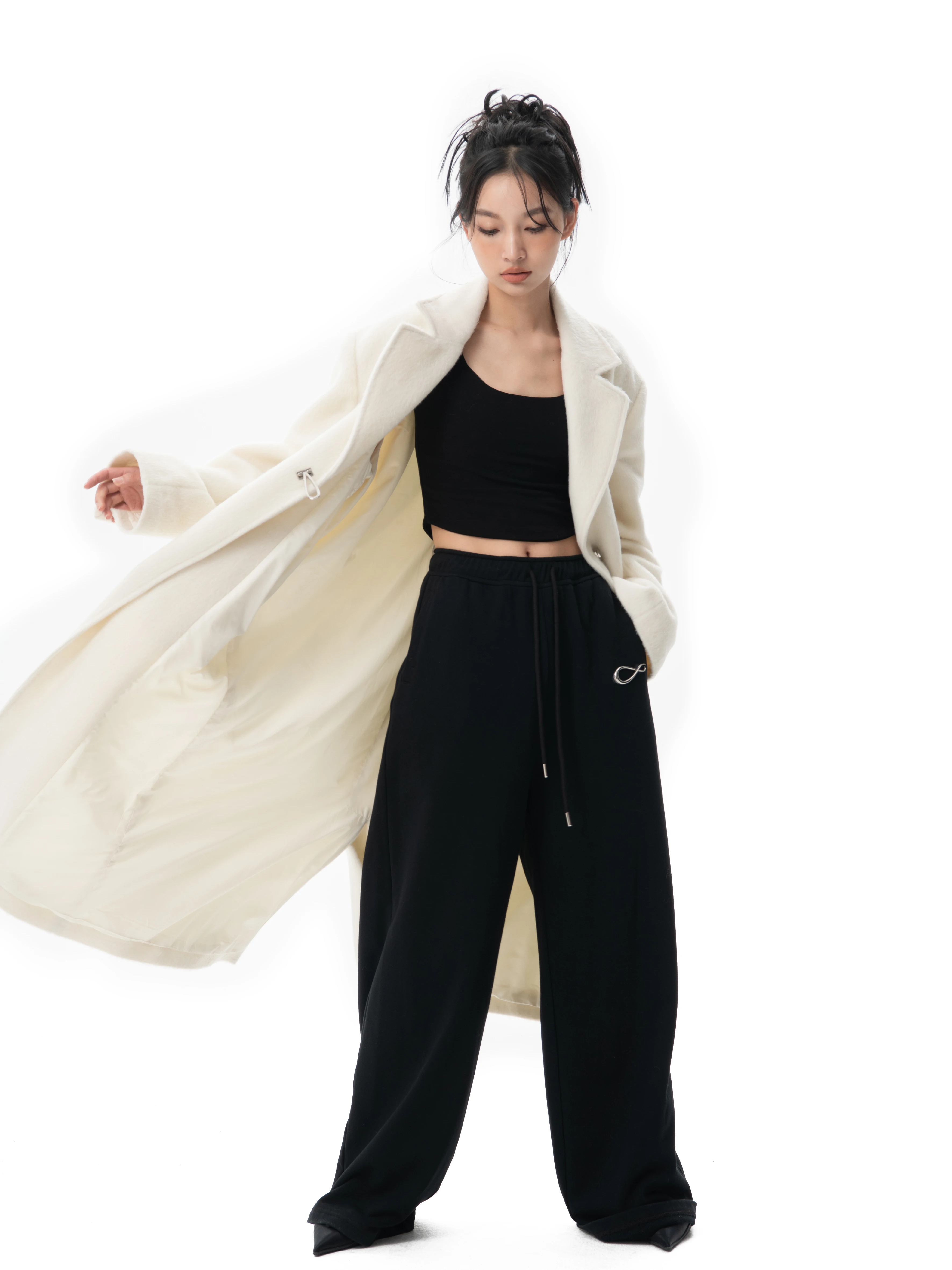 Epny Autumn and Winter Wide Shoulder Pad Coat White OS Men's Women's Same Sle Gender-Free Long Metal Buckle Design...