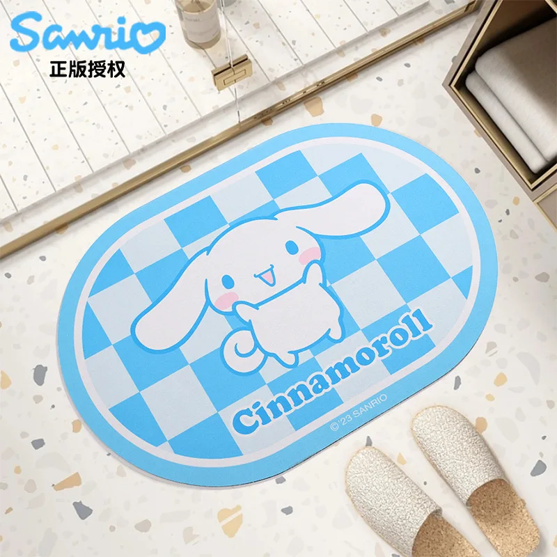 

Sanrio Kawaii Anime My Melody Kuromi Oval Carpet Water Uptake Cartoon Polyester Cinnamoroll Non-slip Suitability Toilet Entrance