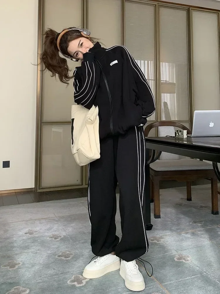 Весенне-осенний повседневный модный женский спортивный костюм пальто-стойка и
