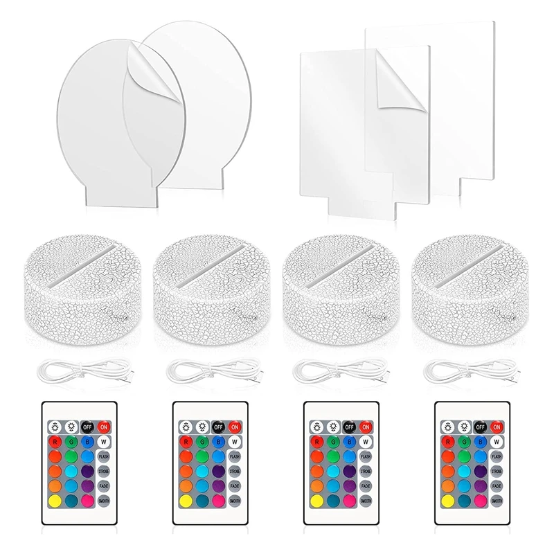 

4 Pcs LED Light Lamp Base with Acrylic Panel Lamp Light Display Base Show Stand for Room Restaurant Bar Shop Cafe Office