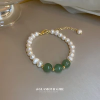 minar vintage irregular freshwater pearl charm bracelets for women green color agate stone beaded bracelet every day accessories