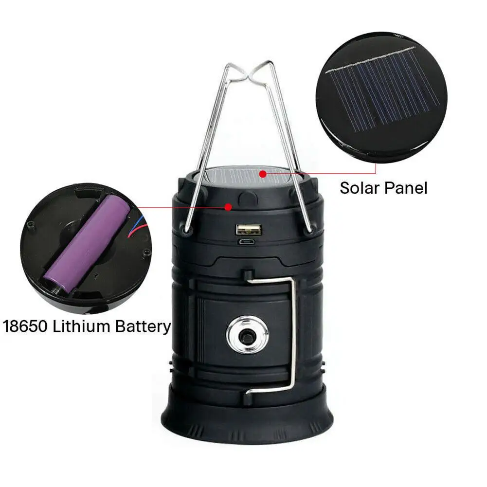 

Solar Camping Flashlight Torch USB Rechargeable Multipurpose Portable COB Light Lamp Outdoor Emergency Tent Lanterns