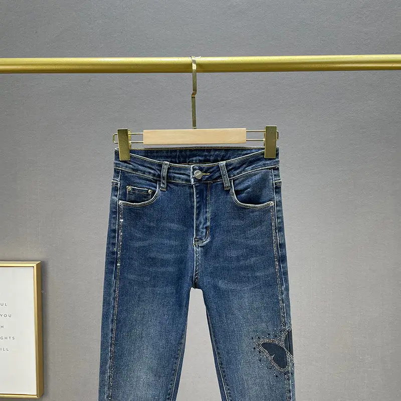 Elastic Skinny Jeans Women's Trousers 2022 Spring and Summer New High Waist Slim Fit Slimming Hot Drill Pencil Pants