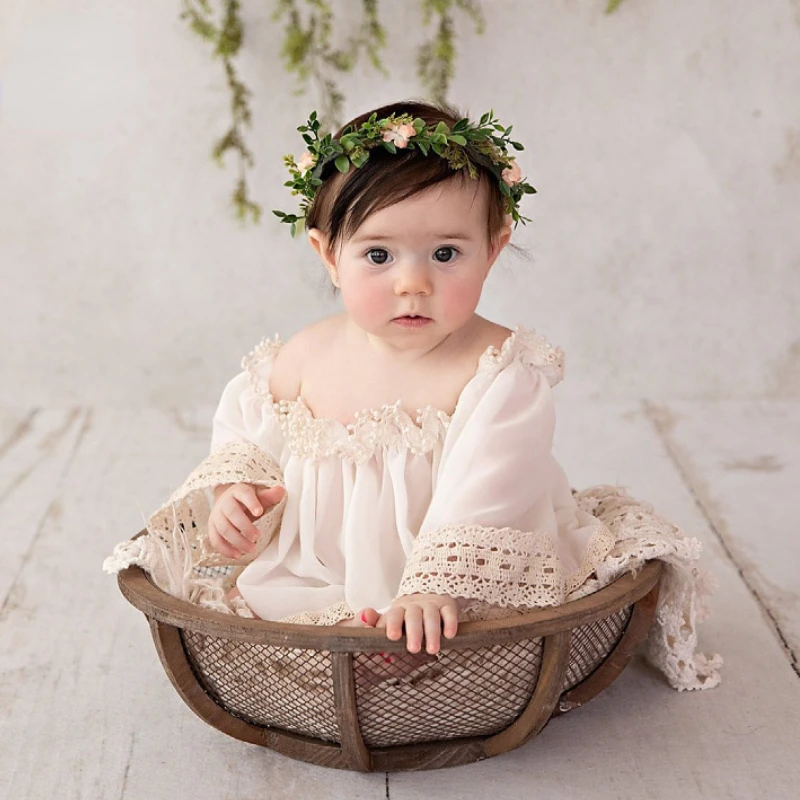 Newborn Photography Outfits  Baby Girl Outfit Photo 0-3 Girl Clothes Lace Off Shoulder Top + Bow Set White Pink Yellow Blue