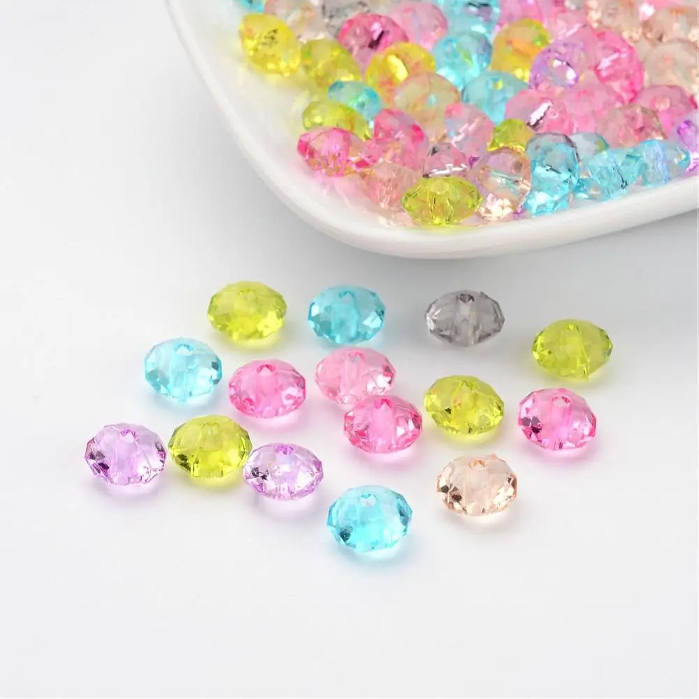 

100PCS Transparent Acrylic Faceted Rondelle Beads Mixed Color about 8mm in diameter 5mm thick hole: 1.5mm