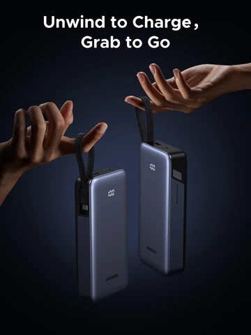 UGREEN 45 Вт 20000 мАч Встроенный кабель типа C Power Bank для Samsung S25 Ultra PPS Быстрая зарядка аккумулятора Внешнее зарядное устройство