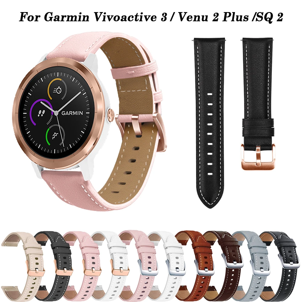 

20mm Sport Leather Smart Watch Band For Garmin Vivoactive 3 Venu2 Plus Venu SQ 2 Forerunner 645 245 55 Strap Watchband Wristband