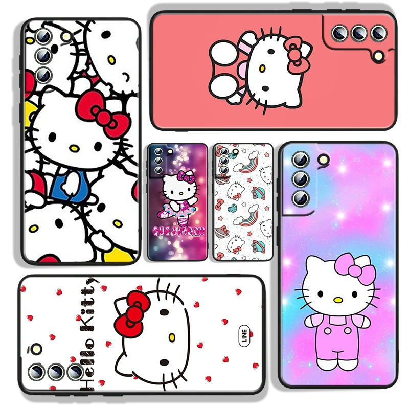 Милый силиконовый чехол Hello Kitty для Samsung Galaxy S22 S21 S20 FE Ultra S10e S10 S9 S8 S7 S6 Edge Plus черный |