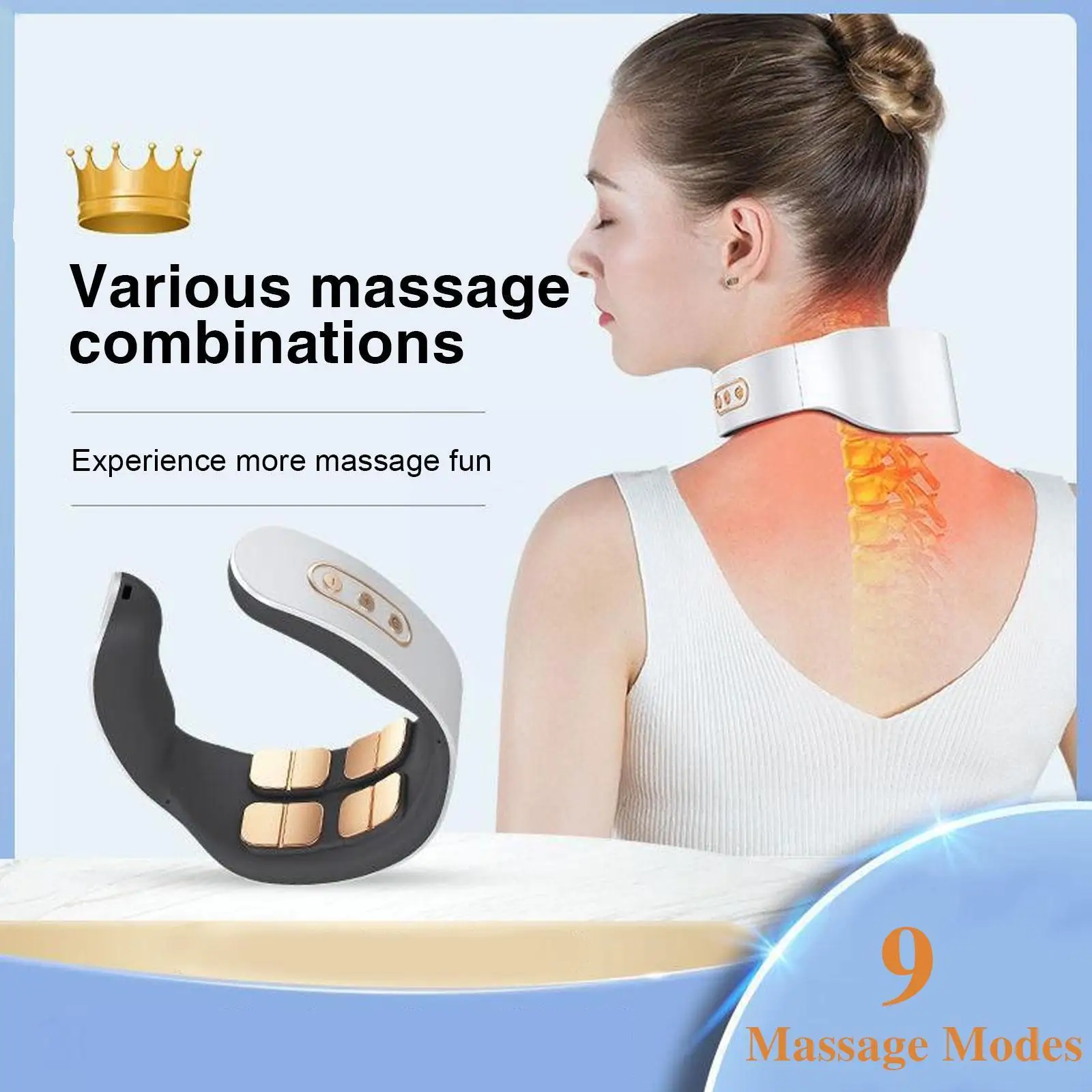 

Smart Electric Neck and Back Pulse Massager TENS Wireless Relax Machine Kneading Massage Vertebra Cervical Heat Pain A6D3