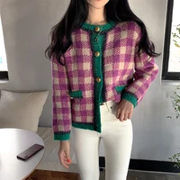 women vintage plaid knit argyle cardigan y2k female fashion cute sweater 2021 korean spring new indie y2k retro knitted sweaters