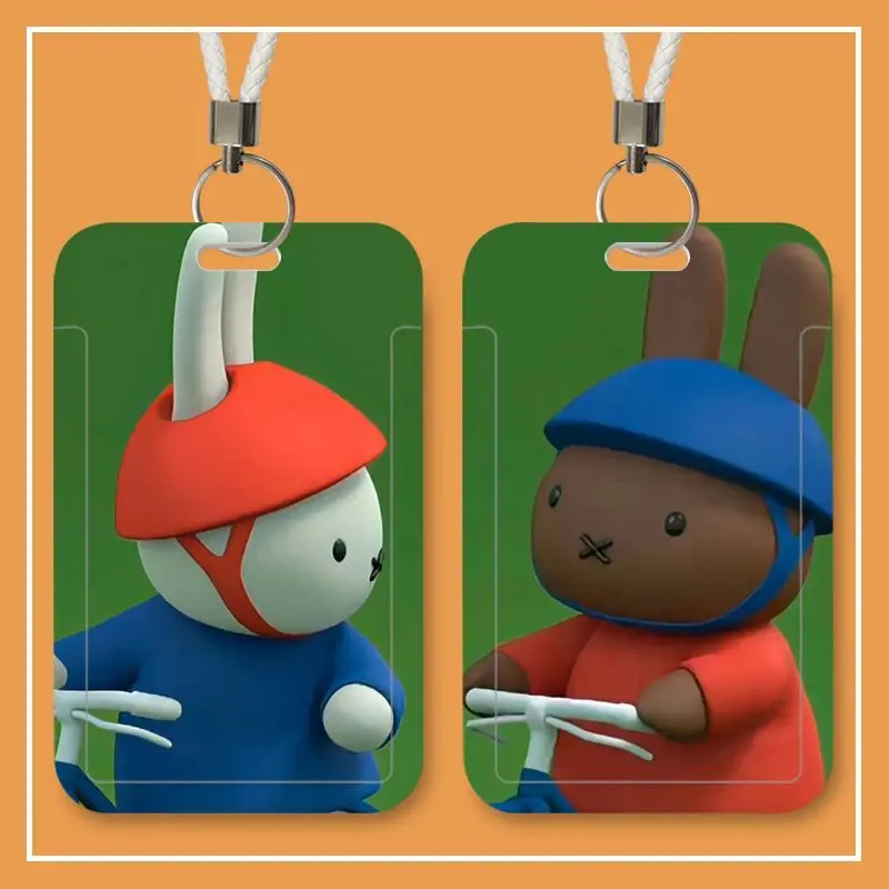 Новый Kawaii Anime Cute Miffy Student Meal Card Bus ID Защитная крышка Campus Hard Shell Подвесная веревка