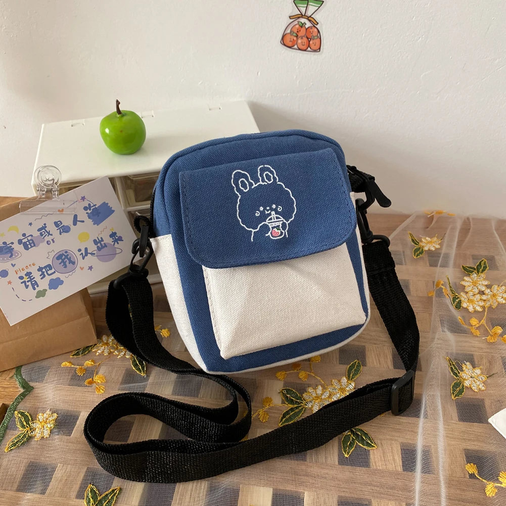 

Fashion Women Cartoon Printing Contrast Color Canvas Crossbody Shoulder Messenger Bag Casual Ladies Mini Handbags Flap Purse