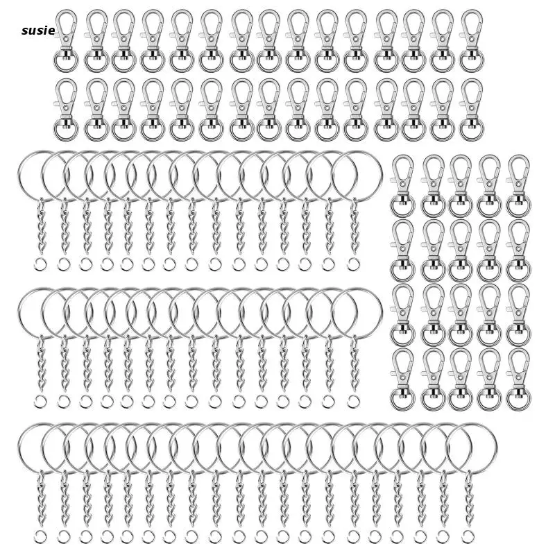 

X7YA 100PCS Lobster Clasp Hook Key Rings with Chain for Craft DIY Jewelry Pendant