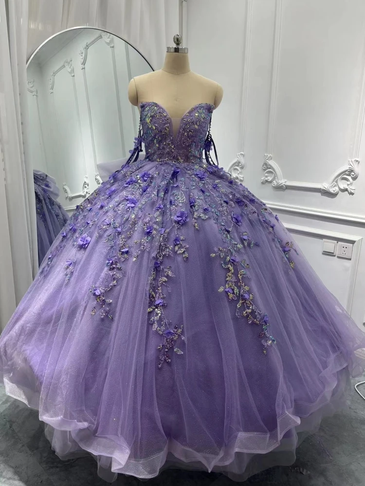 Великолепное 100% реальное изображение сиреневого платья Quinceanera с v-образным