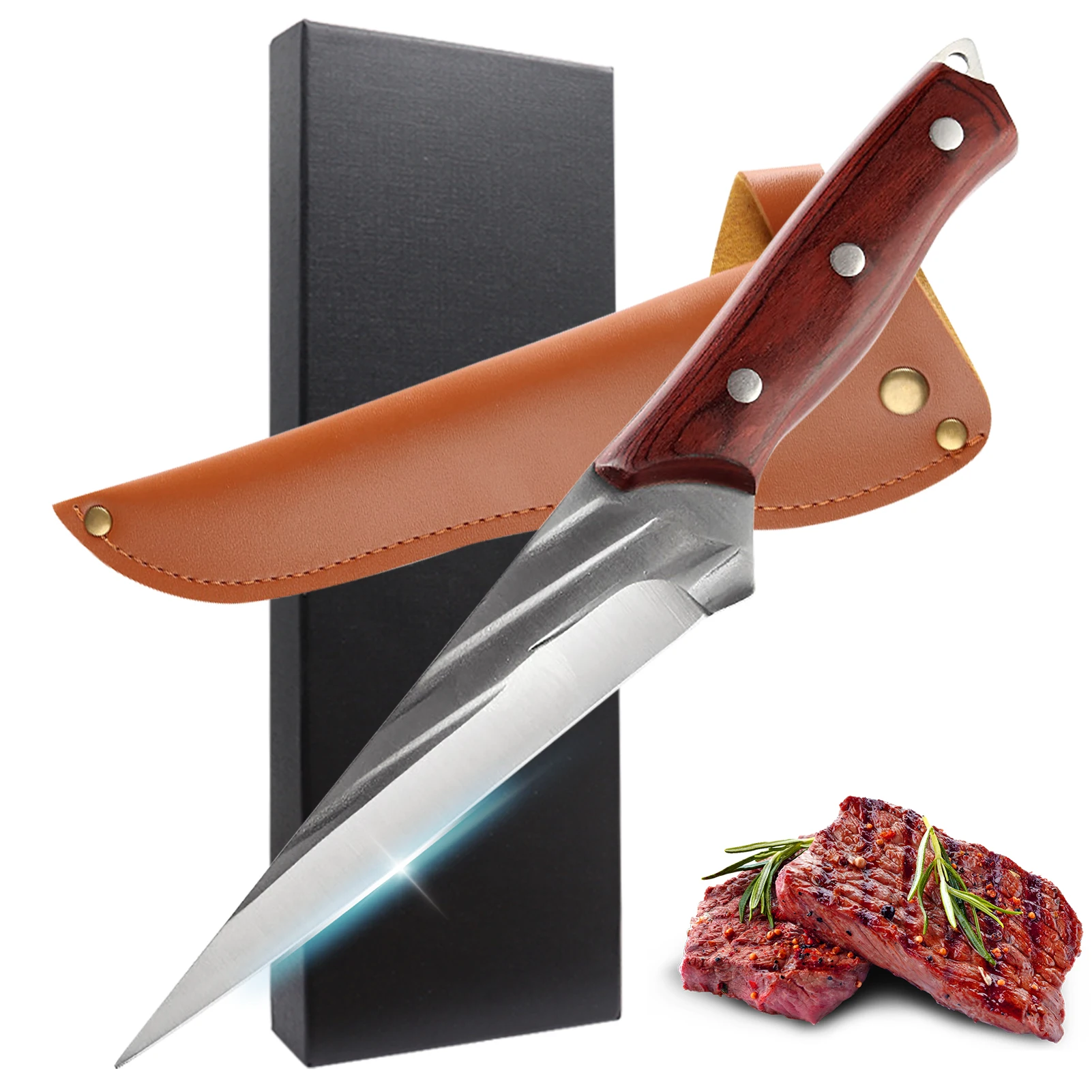 

Forged Boning Knife Pig Beef Sheep Cutting Carving Fishing Hunting Knife Purple Color Wood Sharp Barbecue Sushi Knife Mes