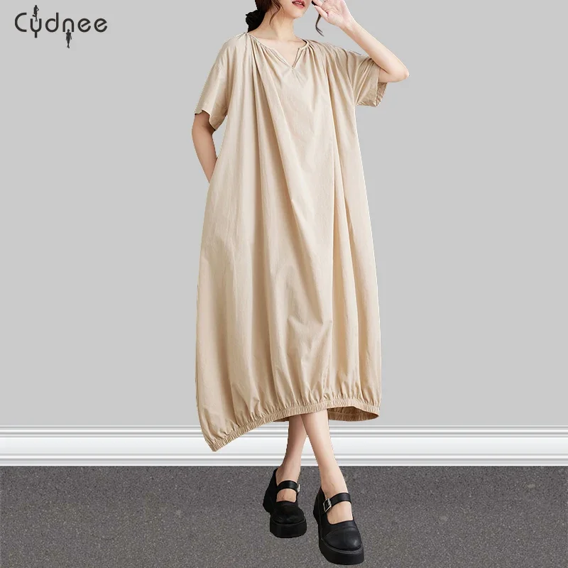 Платье женское длинное с коротким рукавом и V-образным вырезом