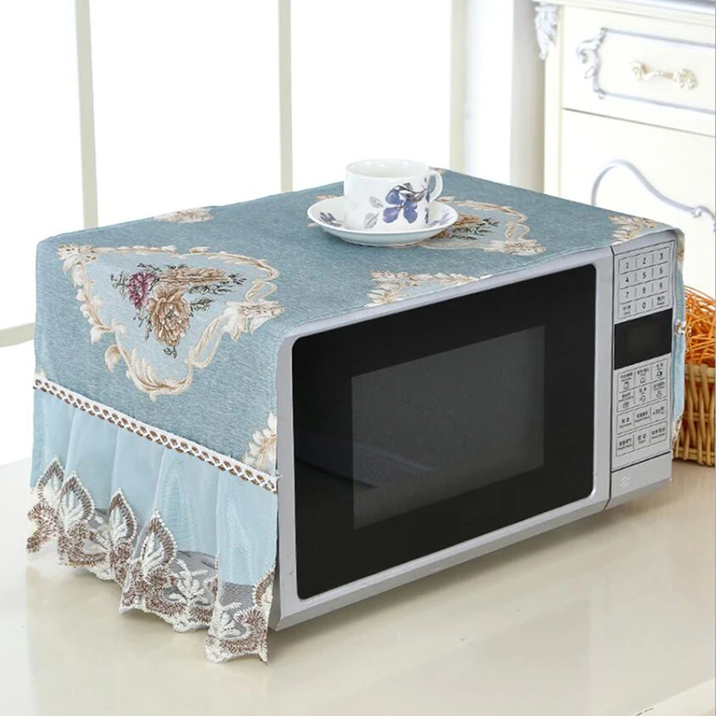 Anti-oil Plaid Dustproof Oven Covers Microwave Cover With Storage Bag Pastoral Cotton Cloth Decal For Kitchen Home Decor