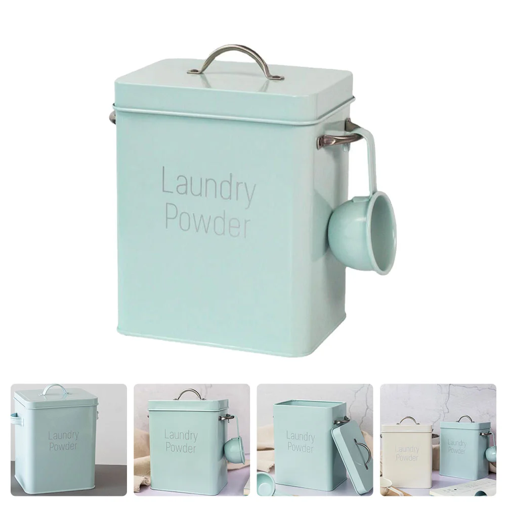 

1 Set of Household Pet Food Container Iron Laundry Powder Holder with Spoon