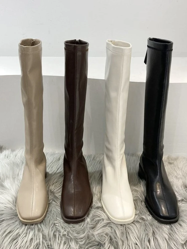 

Pu Winter Fleece Boots 2022 New Female Knight Boots White Long Thin Thin Boots Non-slip Boots