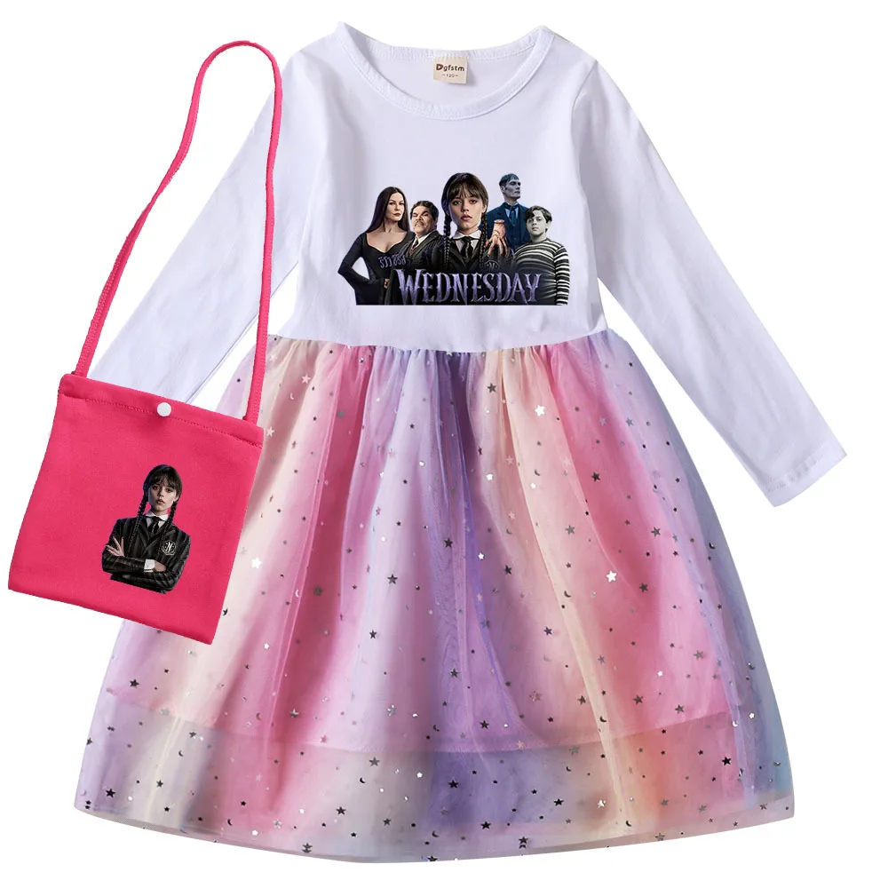 

Girls Dresses 3D Wednesday Addams Family Princess Party Dress Long sleeveBirthday Easter Cosplay Clothes Kids Costumes